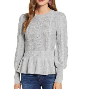 Rachel Parcell Cable Bobble Peplum Cotton Blend Sweater
